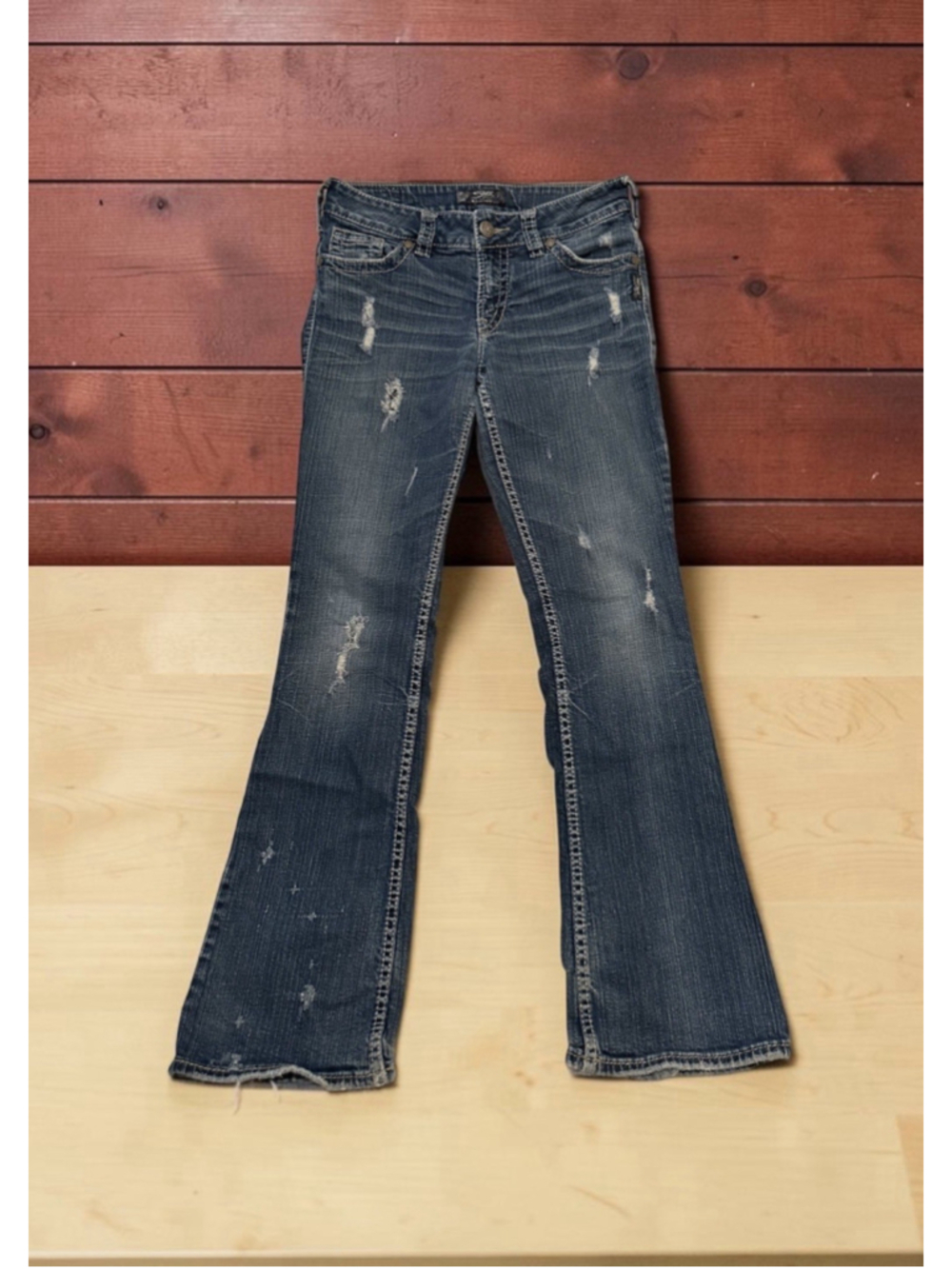 Silver Jeans SUKI SURPLUS Destructed Denim Womens Size: 29 x 32 Sequins Low-Rise